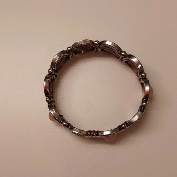 2/$30 Silver tone Coin Bracelet with Pink Cat's Eye Stones - Picture 3 of 5
